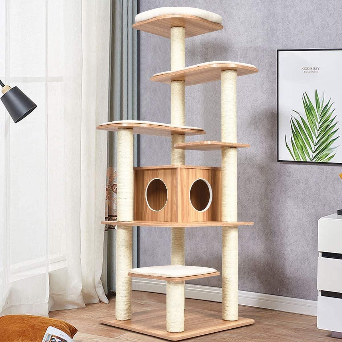 Tangkula Modern Wood Cat Tree