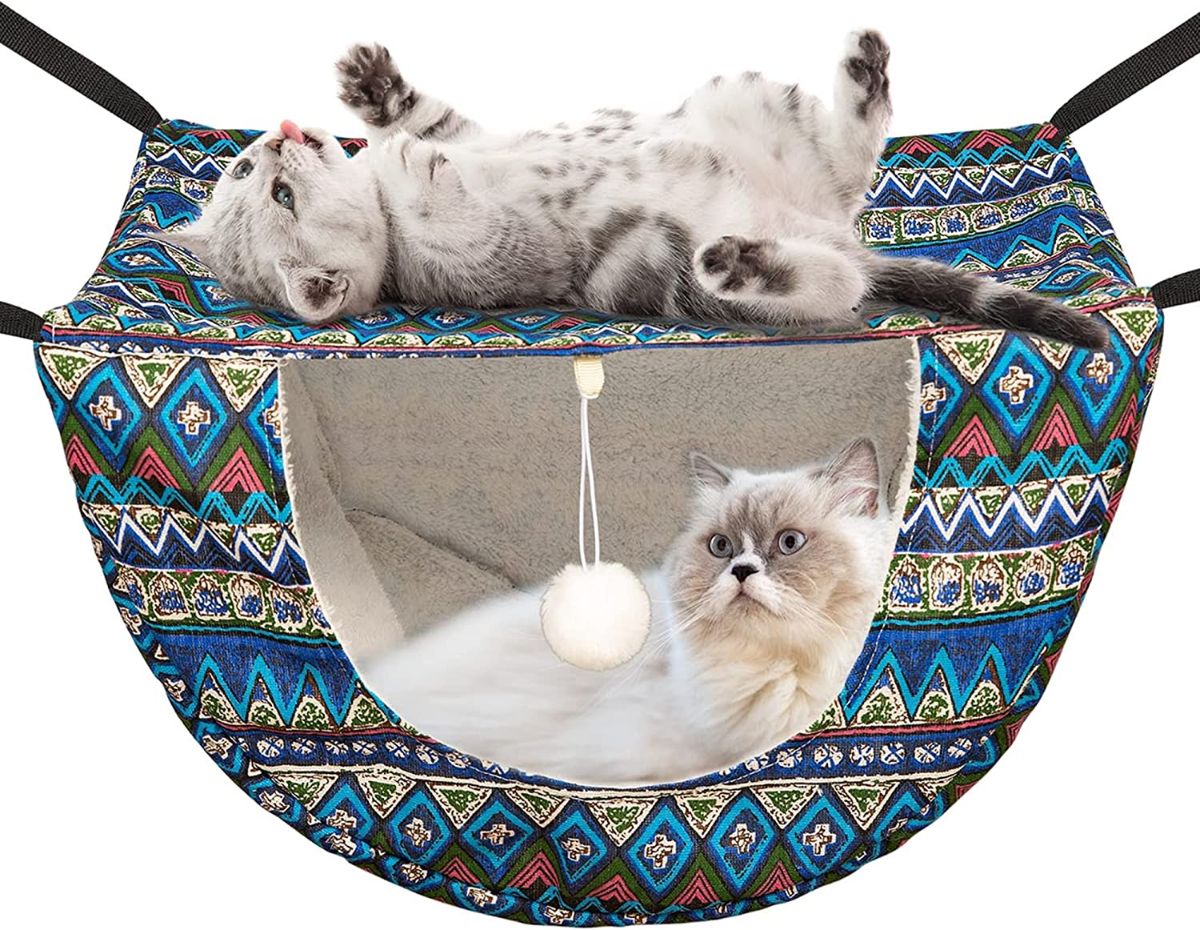 JSPYFITS Cat Hammock with Cage and Ball