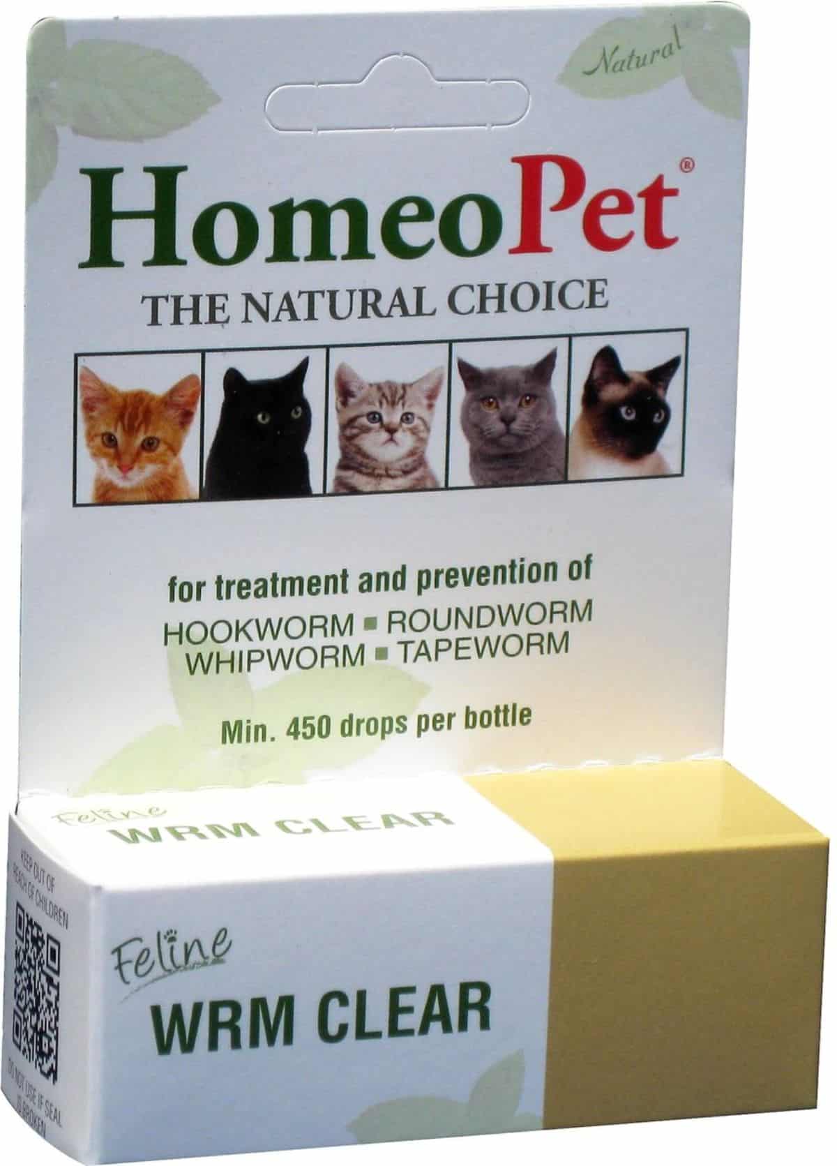 HomeoPet WRM Clear Dewormer for Hookworms, Roundworms, Tapeworms & Whipworms for Cats
