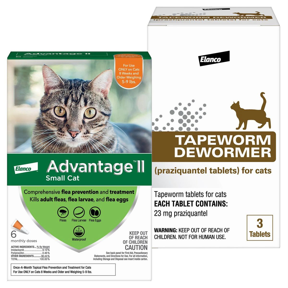 Bundle: Advantage II Flea Spot Treatment, 5-9 lbs + Bayer Tapeworm Cat De-Wormer
